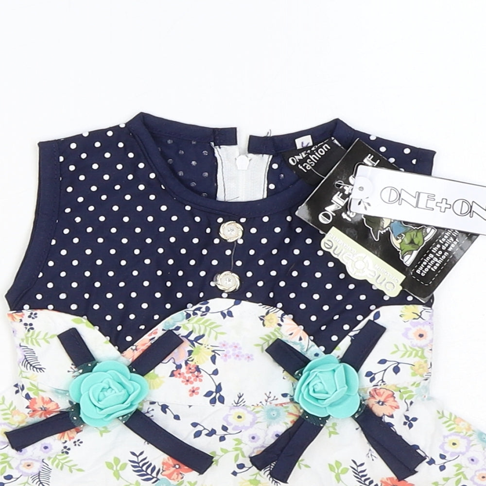 One & One Girls Multicoloured Floral Cotton Basic Blouse Size 3 Years Round Neck Zip
