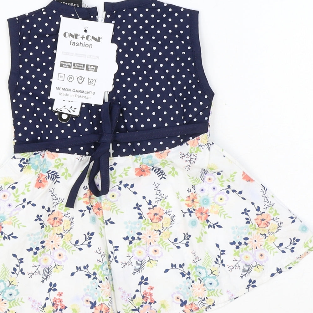 One & One Girls Multicoloured Floral Cotton Basic Blouse Size 3 Years Round Neck Zip