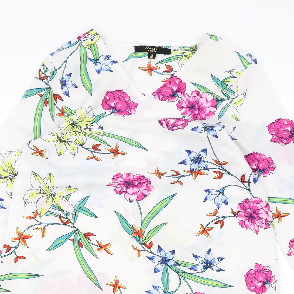 Cosmic Kids Girls Multicoloured Floral Polyester Shift Size 12 Years V-Neck Pullover