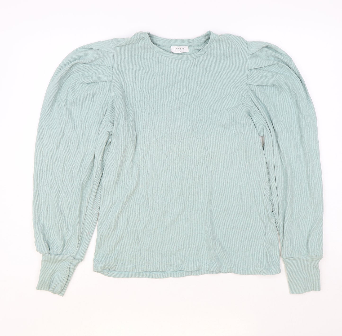 Papaya Womens Green Round Neck Cotton Pullover Jumper Size 16