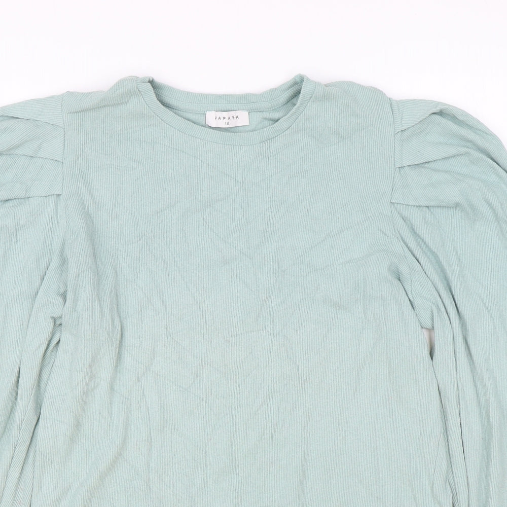 Papaya Womens Green Round Neck Cotton Pullover Jumper Size 16