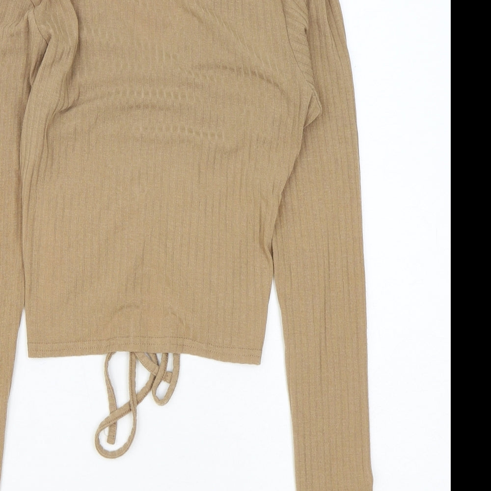 New Look Womens Brown Cotton Basic T-Shirt Size 10 V-Neck