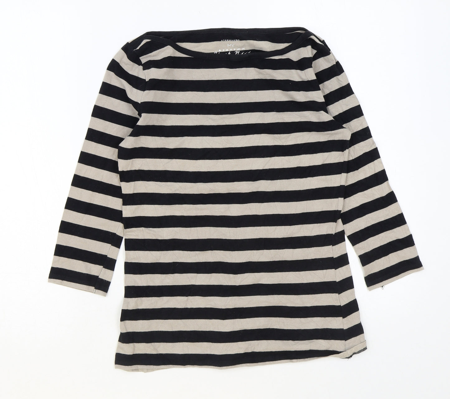 Atmosphere Womens Multicoloured Striped Polyester Basic T-Shirt Size 12 Round Neck