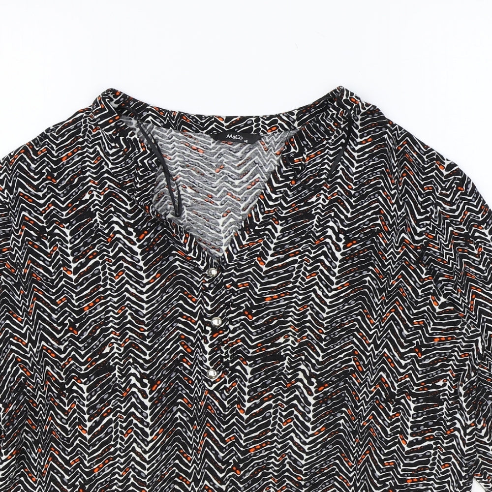 M&Co Womens Multicoloured Geometric Viscose Basic Blouse Size 14 V-Neck
