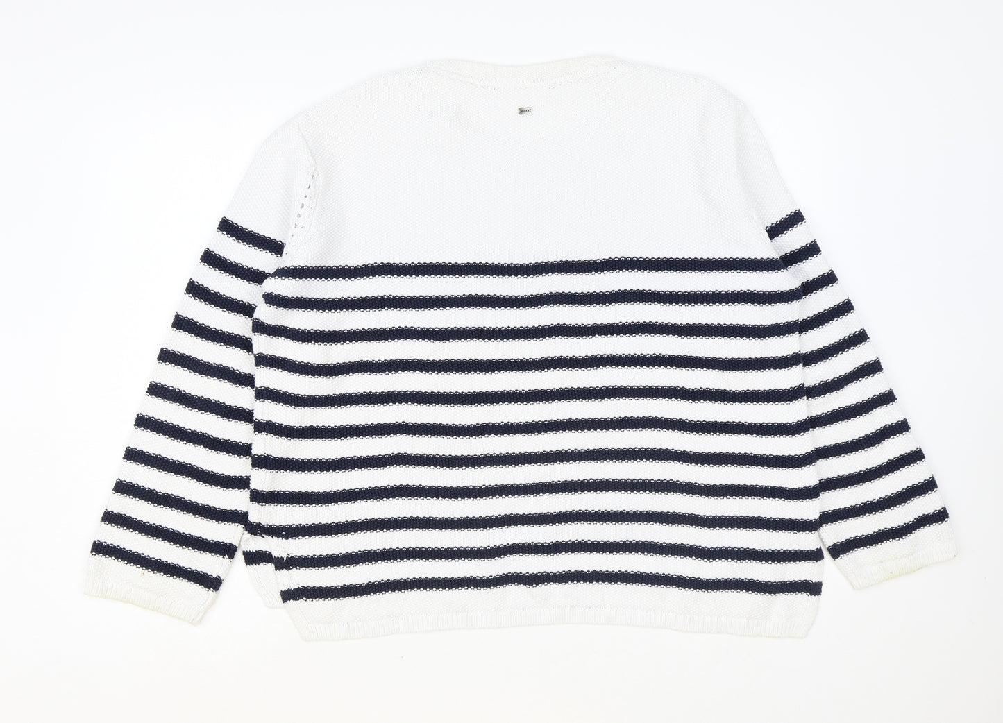 Mexx Womens White Round Neck Striped Cotton Pullover Jumper Size XL