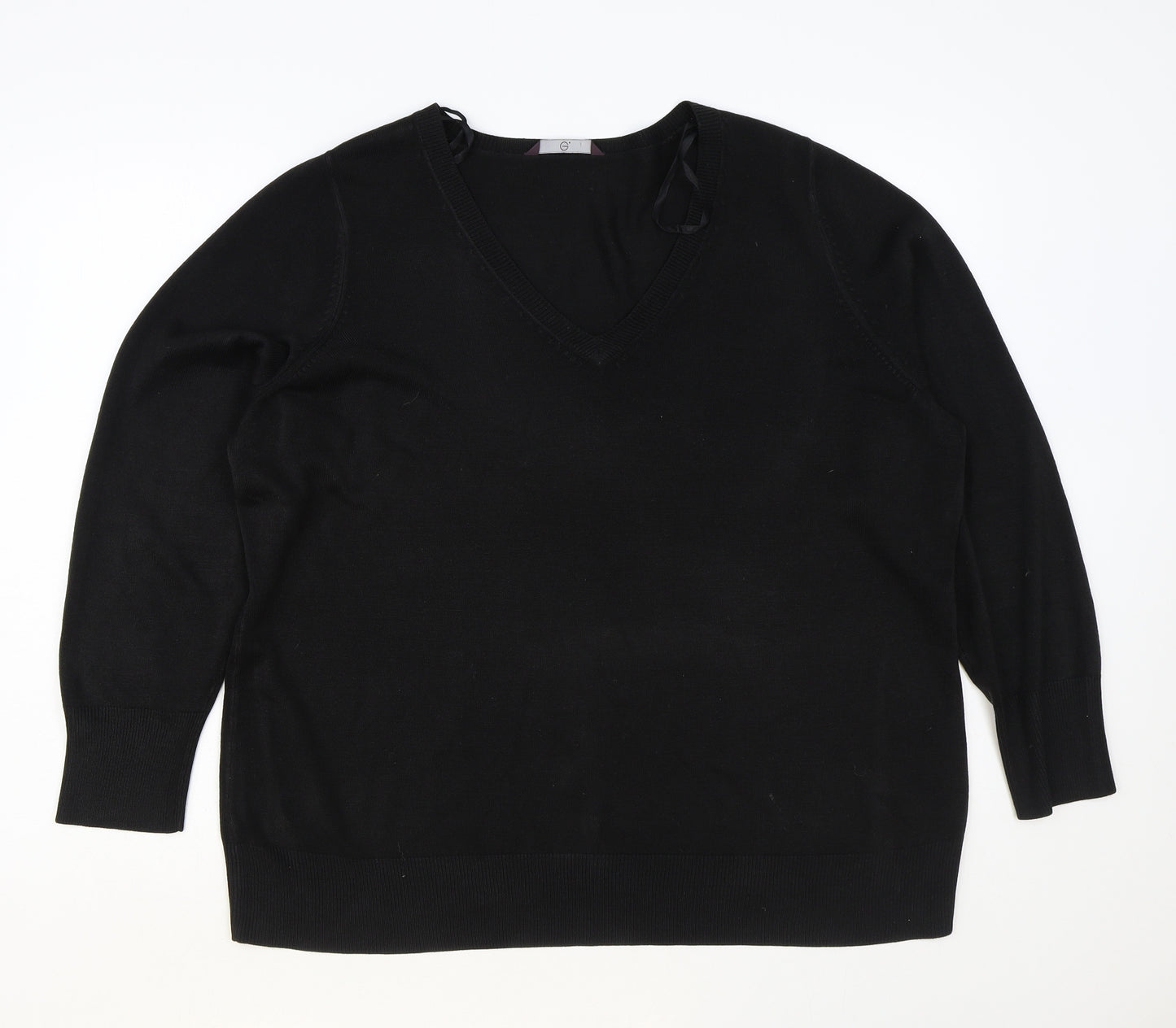 Arcadia Womens Black V-Neck Acrylic Pullover Jumper Size 22