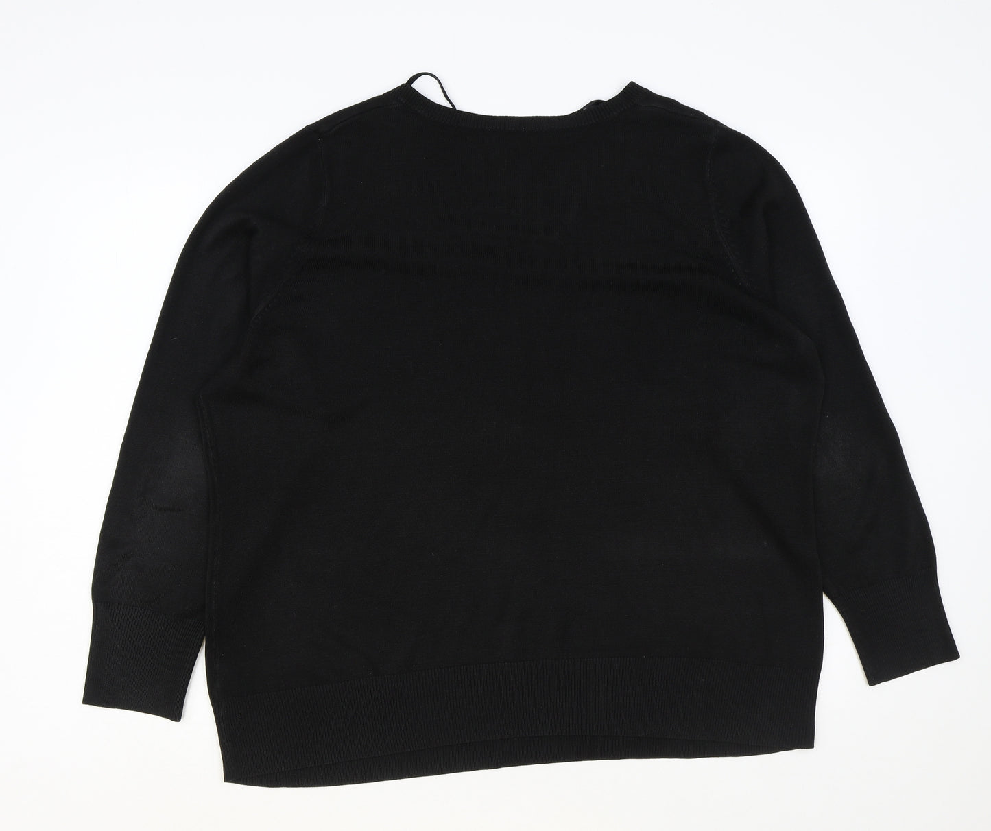 Arcadia Womens Black V-Neck Acrylic Pullover Jumper Size 22