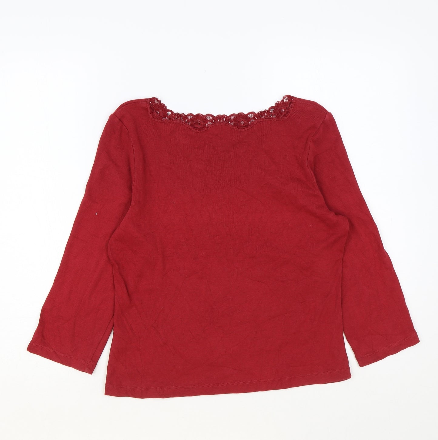 Per Una Womens Red Cotton Basic T-Shirt Size 14 Round Neck