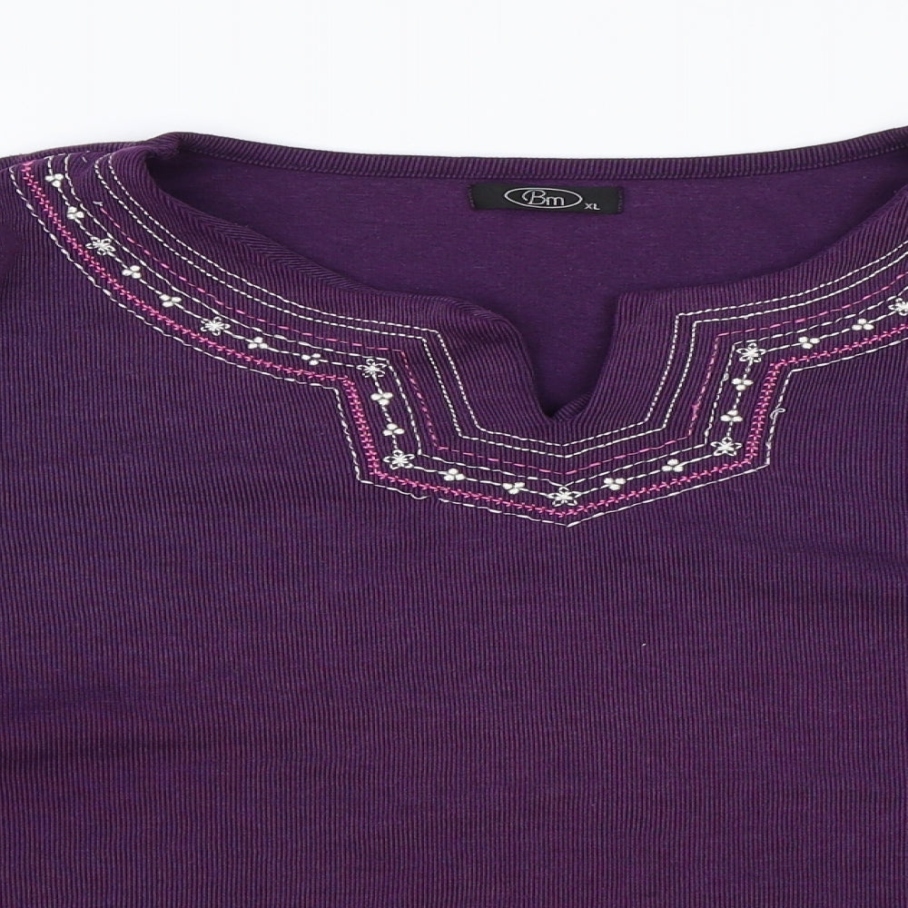 Bonmarché Womens Purple V-Neck Polyester Pullover Jumper Size XL