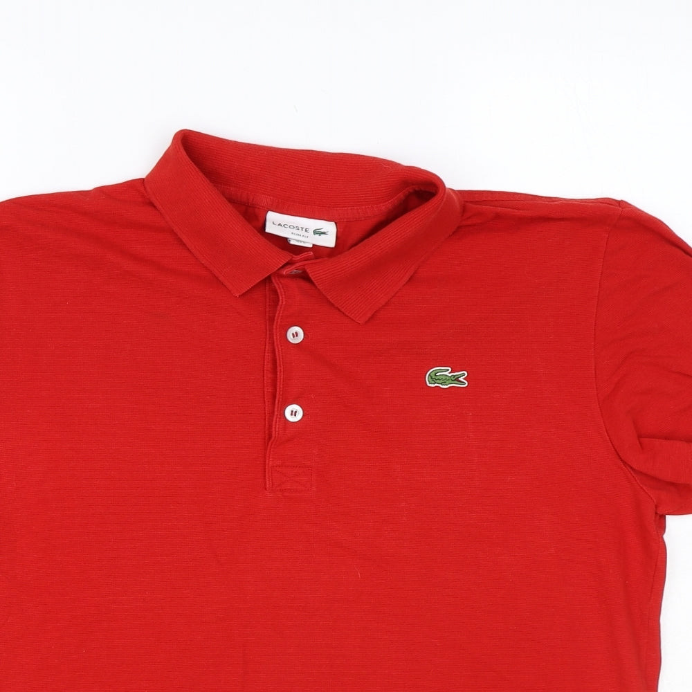 Lacoste Mens Red Cotton Polo Size S Collared Button