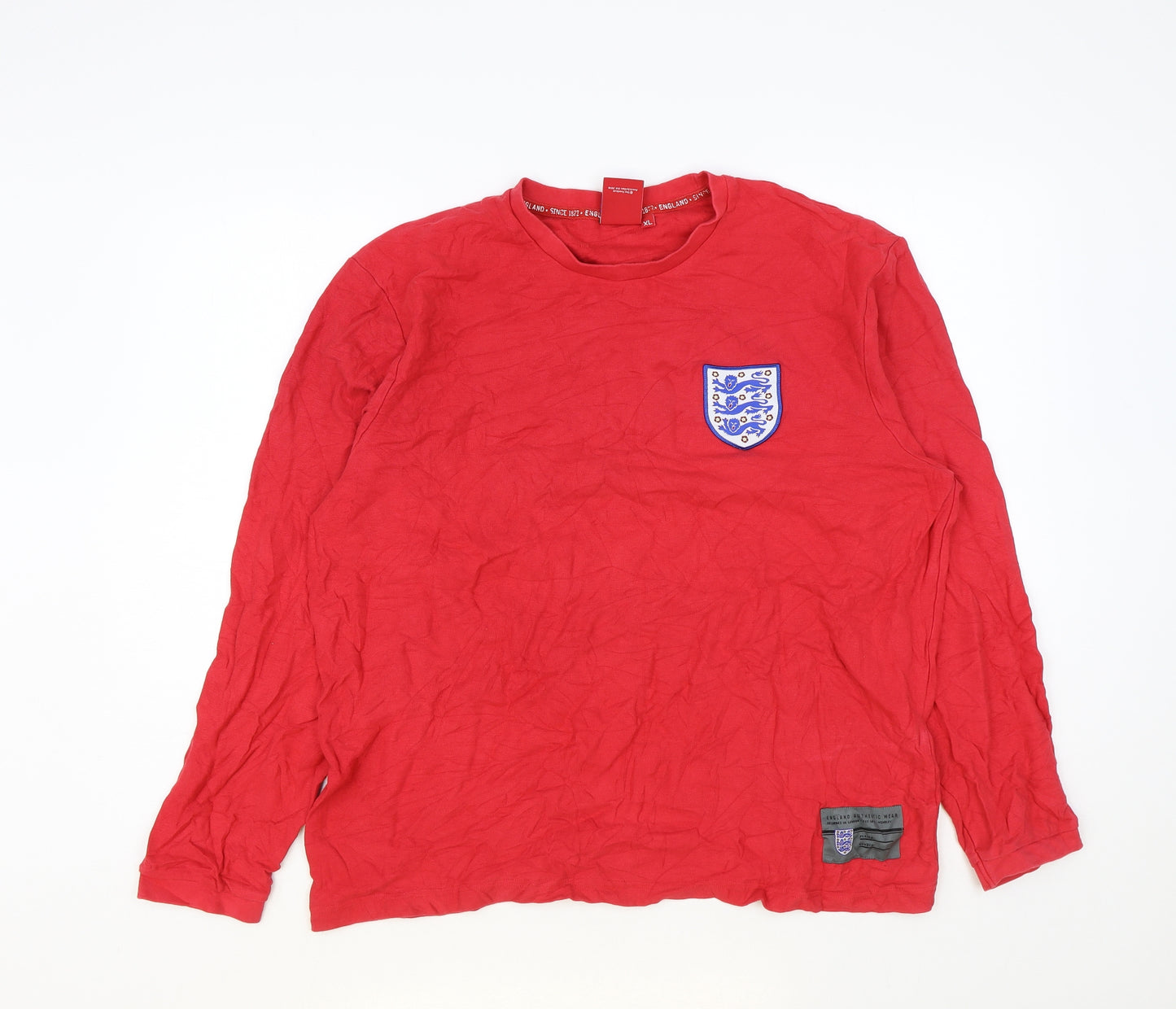 England Mens Red Cotton T-Shirt Round Neck