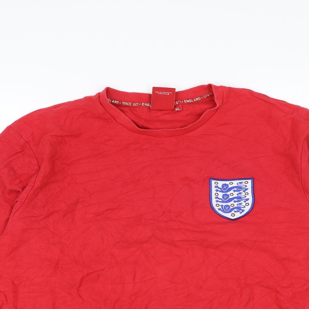 England Mens Red Cotton T-Shirt Round Neck