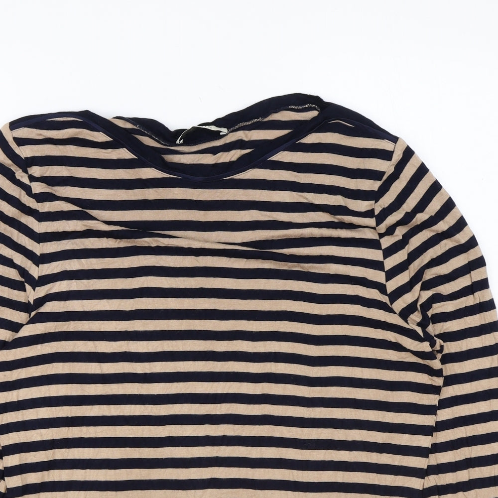 Oasis Womens Multicoloured Striped Viscose Basic T-Shirt Size L Round Neck