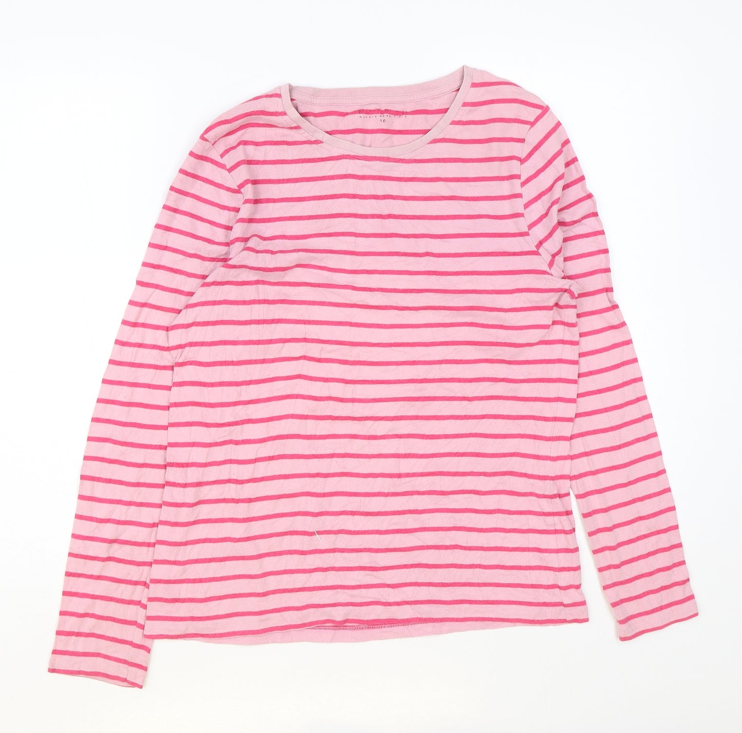 Nutmeg Womens Pink Striped Cotton Basic T-Shirt Size 16 Round Neck