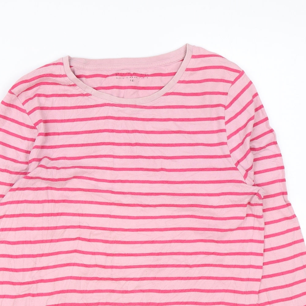 Nutmeg Womens Pink Striped Cotton Basic T-Shirt Size 16 Round Neck