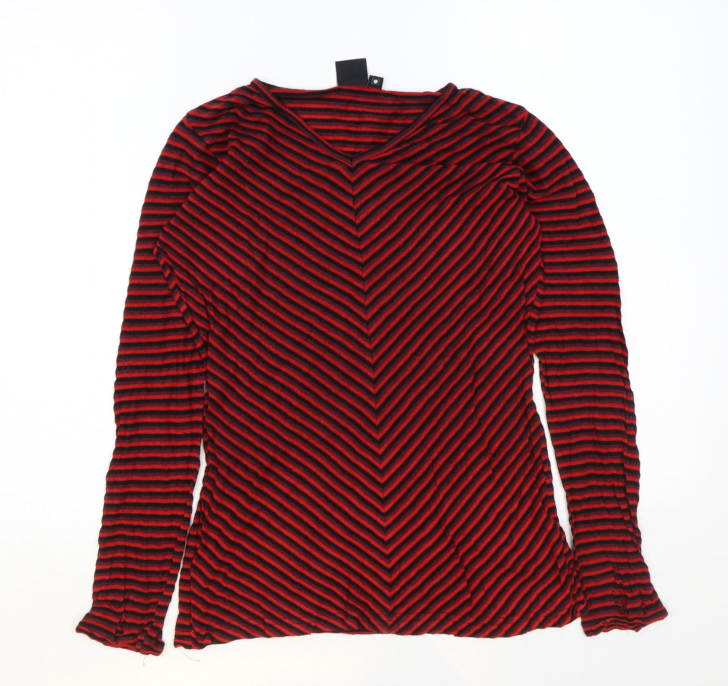 Stop Everywhere Womens Red Striped Viscose Basic T-Shirt Size L V-Neck