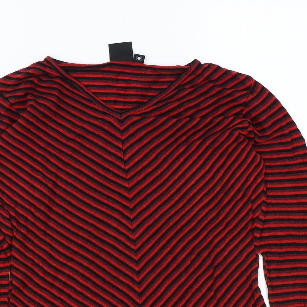 Stop Everywhere Womens Red Striped Viscose Basic T-Shirt Size L V-Neck