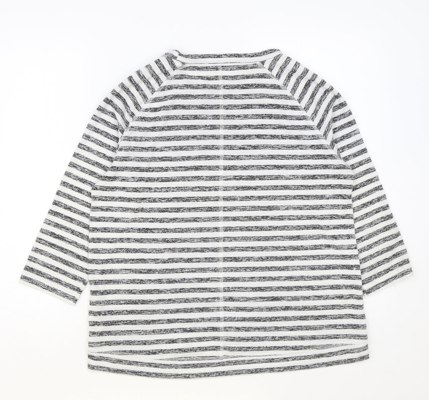 Marks and Spencer Womens Grey Striped Polyester Basic T-Shirt Size 14 Round Neck