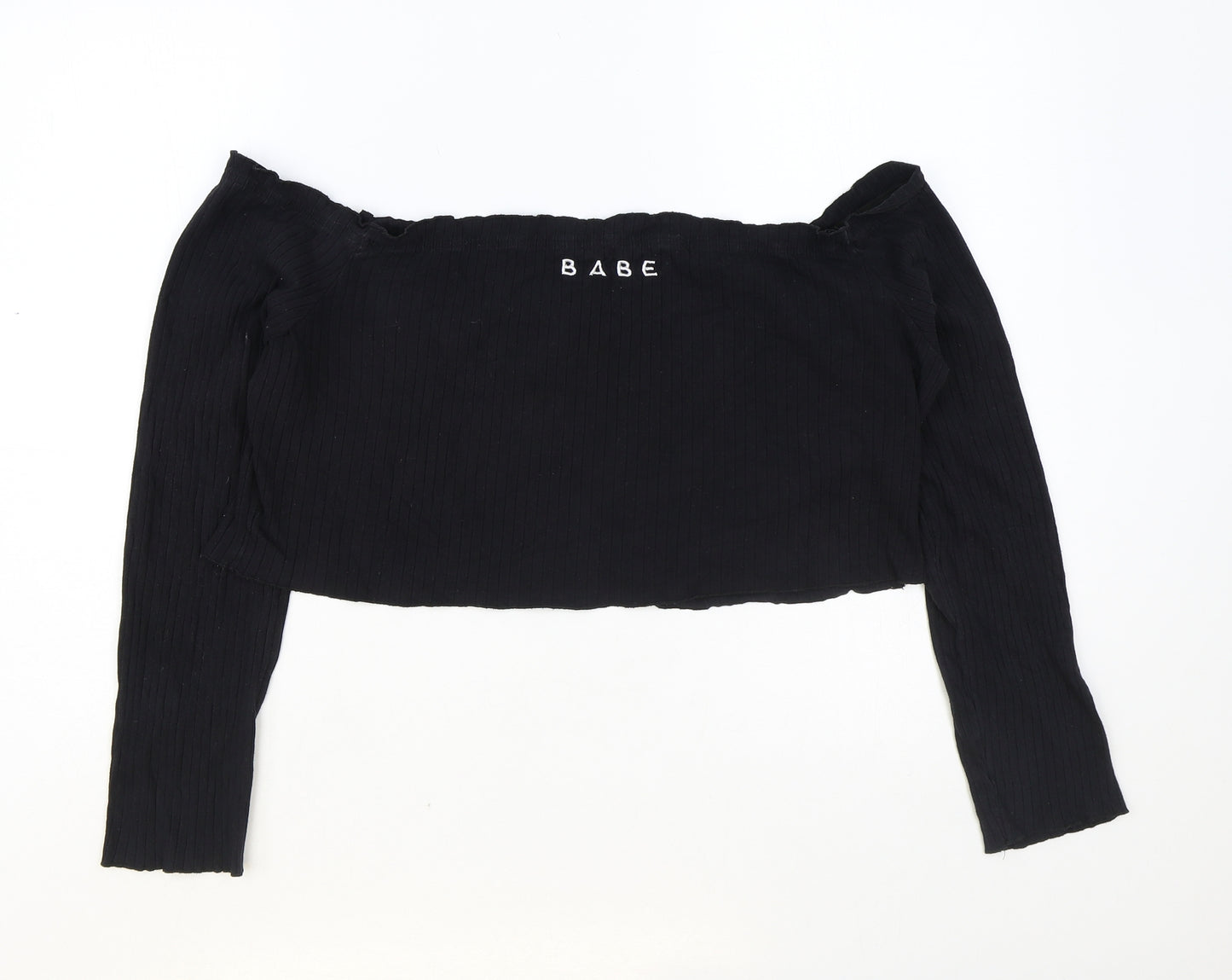 SheIn Womens Black Cotton Cropped T-Shirt Size 4XL Off the Shoulder - Babe