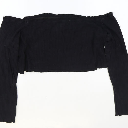 SheIn Womens Black Cotton Cropped T-Shirt Size 4XL Off the Shoulder - Babe