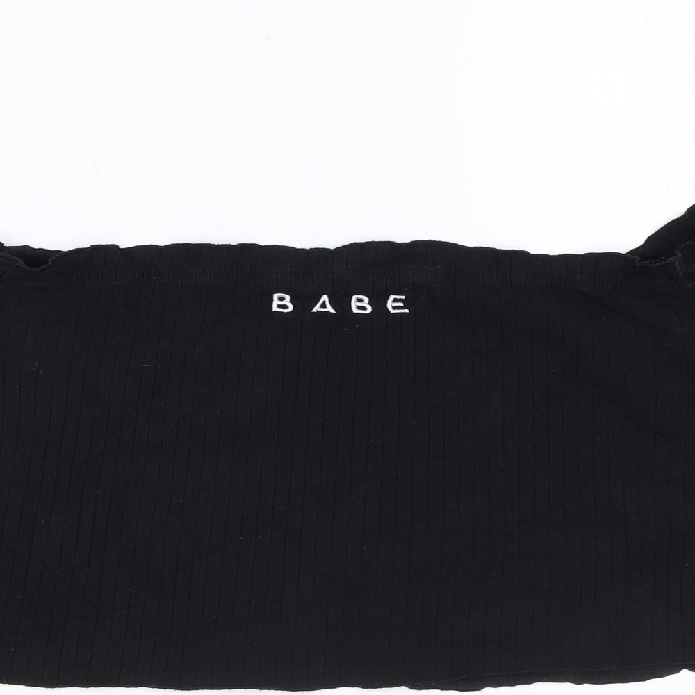 SheIn Womens Black Cotton Cropped T-Shirt Size 4XL Off the Shoulder - Babe