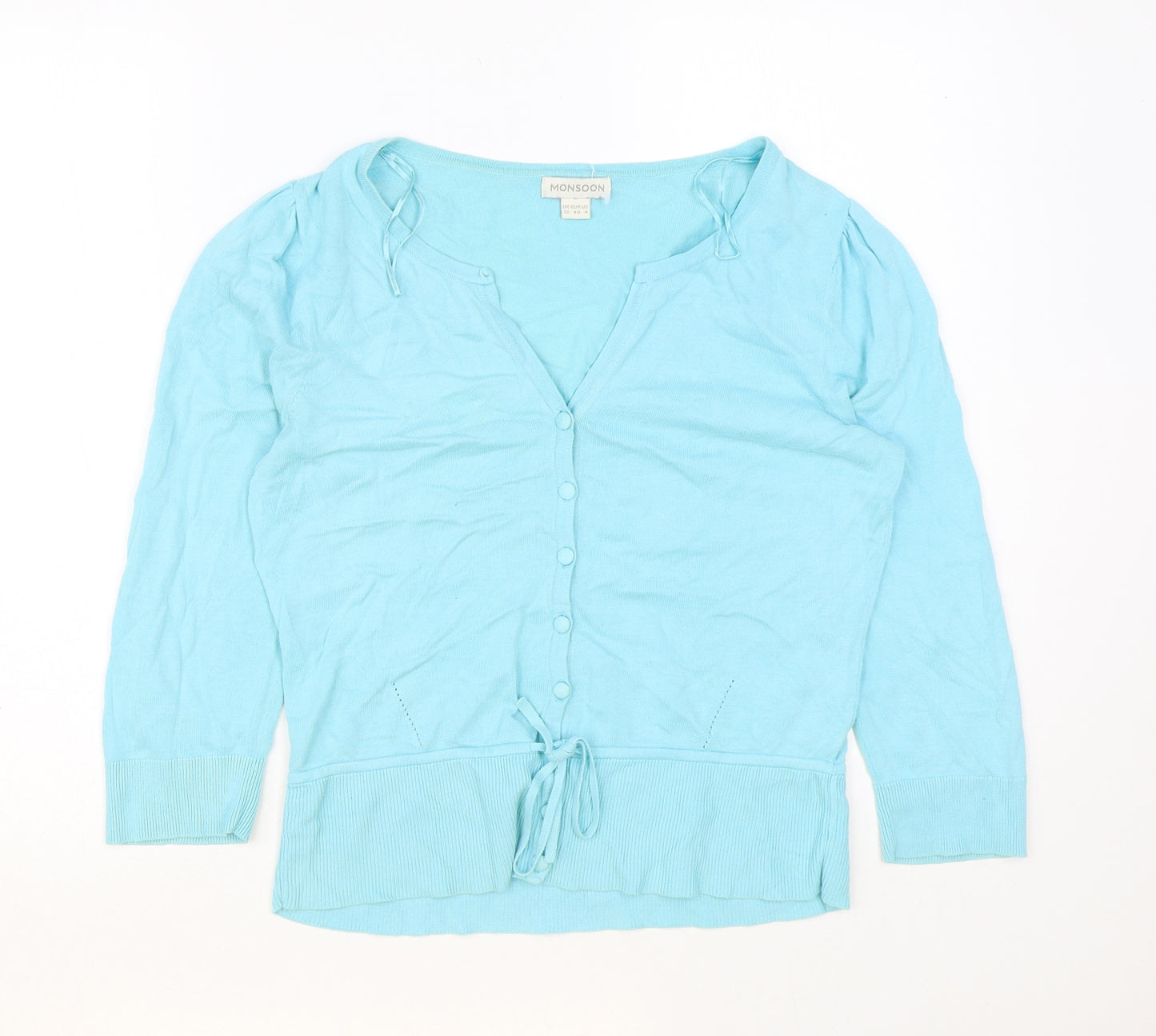 Monsoon Womens Blue V-Neck Cotton Cardigan Jumper Size 12