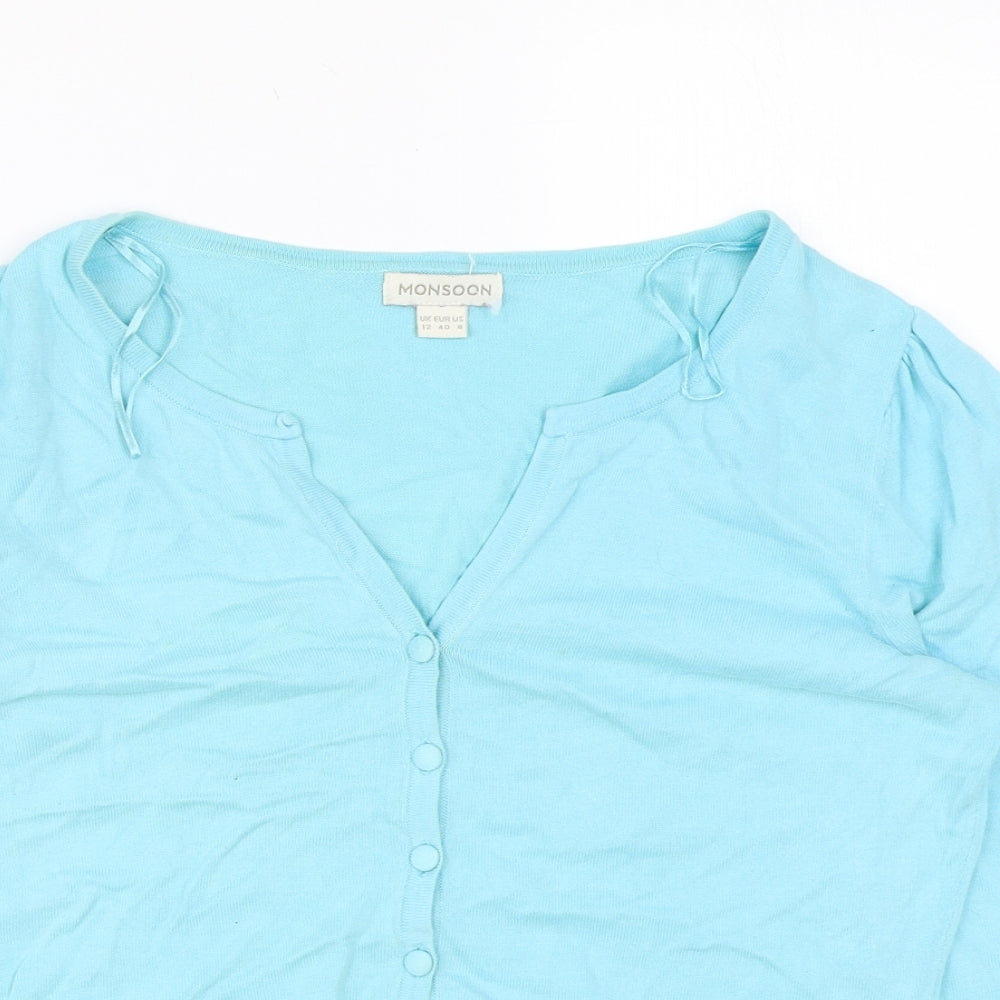 Monsoon Womens Blue V-Neck Cotton Cardigan Jumper Size 12