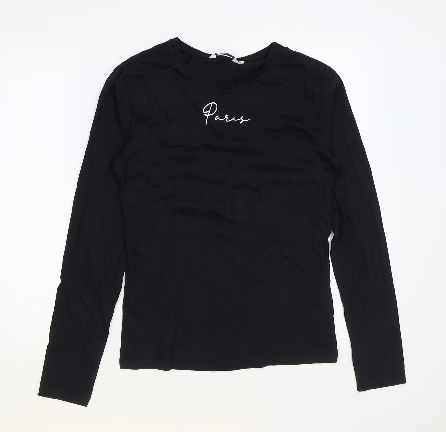 Miss e-vie Girls Black Cotton Basic T-Shirt Size 13-14 Years Round Neck Pullover - Paris