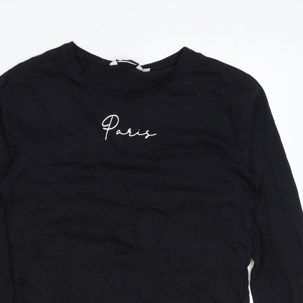 Miss e-vie Girls Black Cotton Basic T-Shirt Size 13-14 Years Round Neck Pullover - Paris
