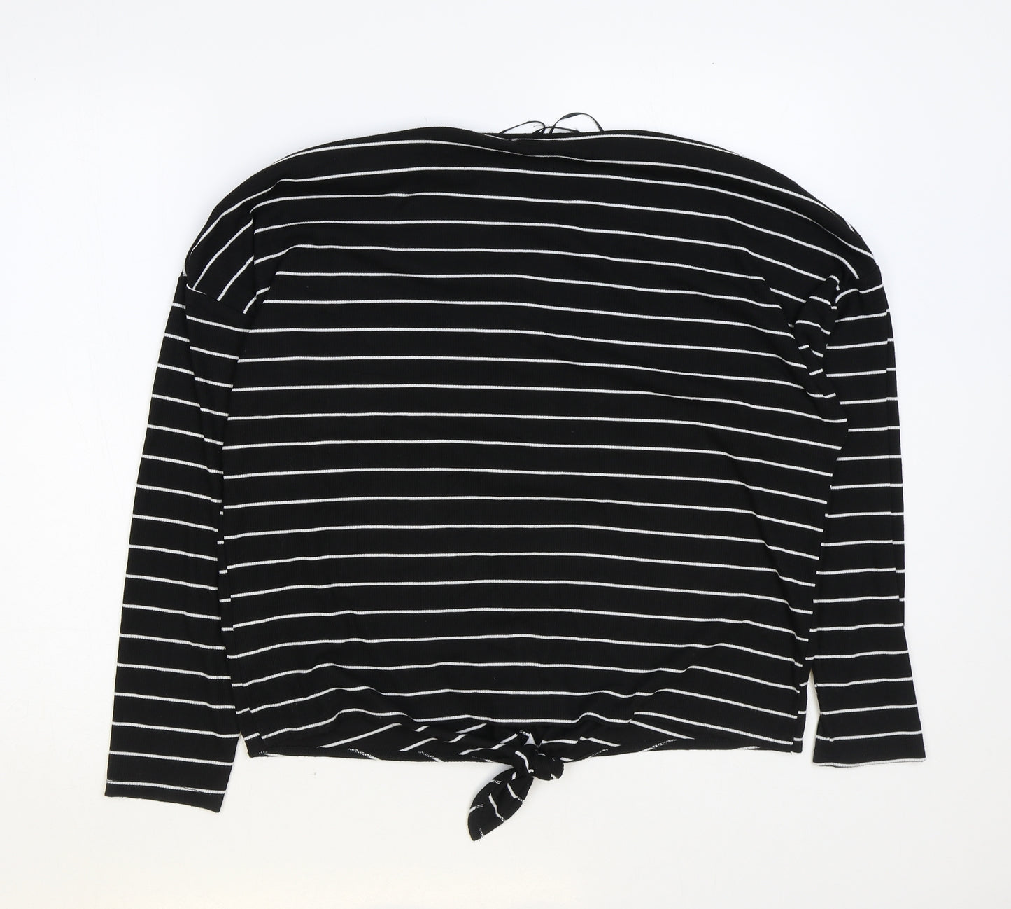 Papaya Womens Black V-Neck Striped Polyester Pullover Jumper Size 16