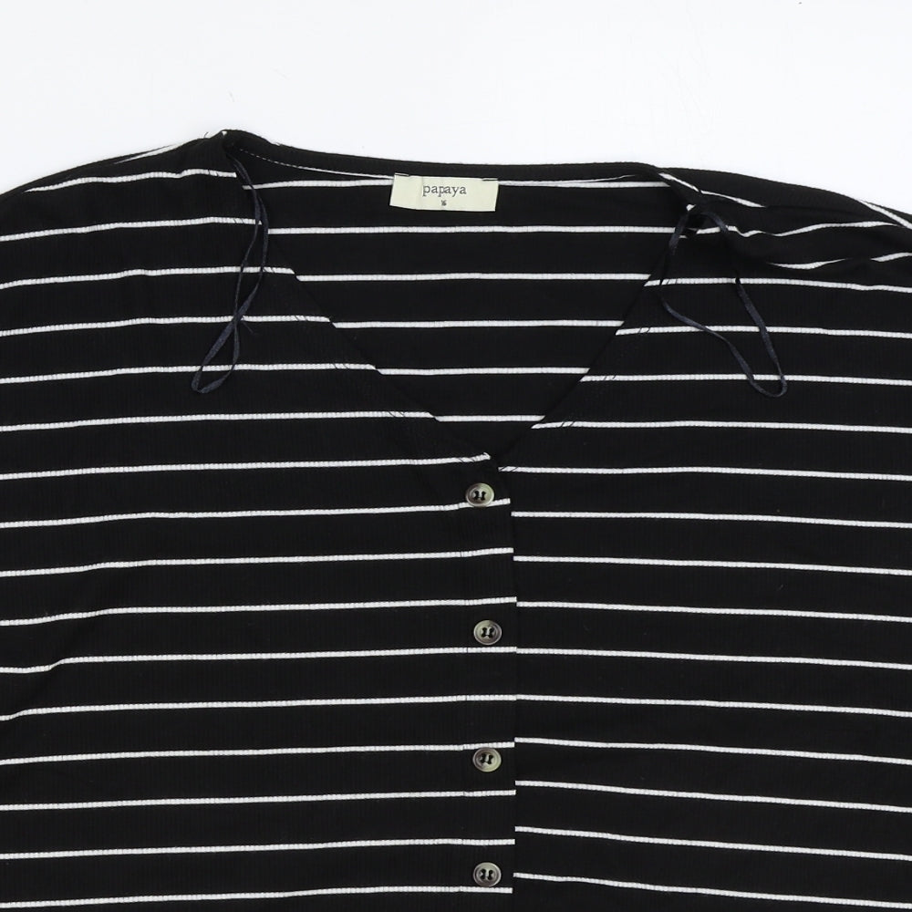 Papaya Womens Black V-Neck Striped Polyester Pullover Jumper Size 16