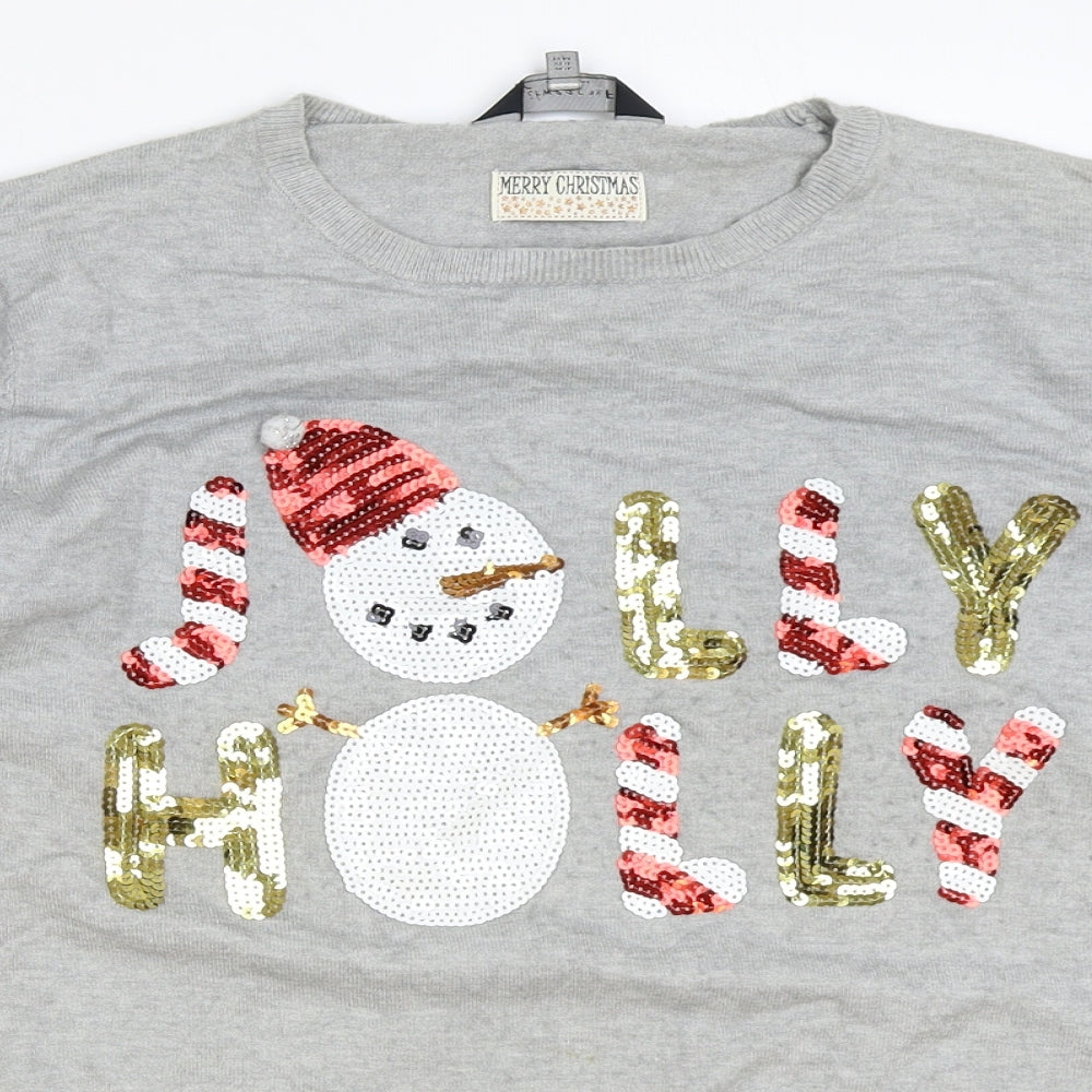 F&F Womens Grey Round Neck Acrylic Pullover Jumper Size 16 - Jolly Holly