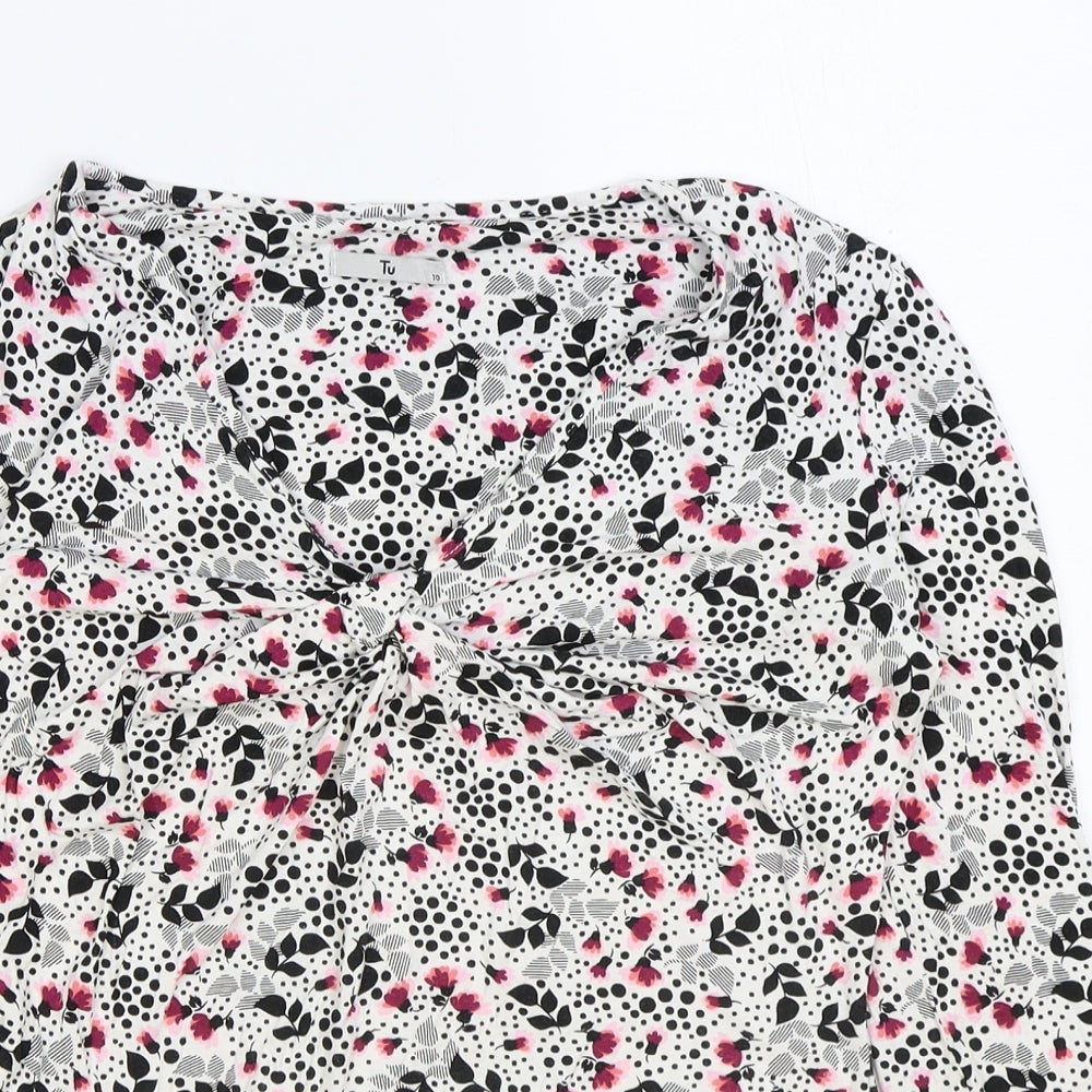 TU Womens Multicoloured Floral Viscose Basic T-Shirt Size 10 V-Neck