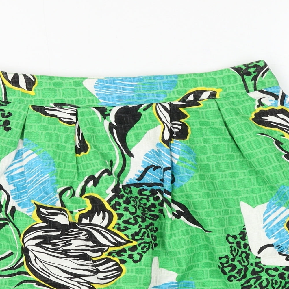 riveris Womens Green Floral Cotton A-Line Skirt Size 8 Zip