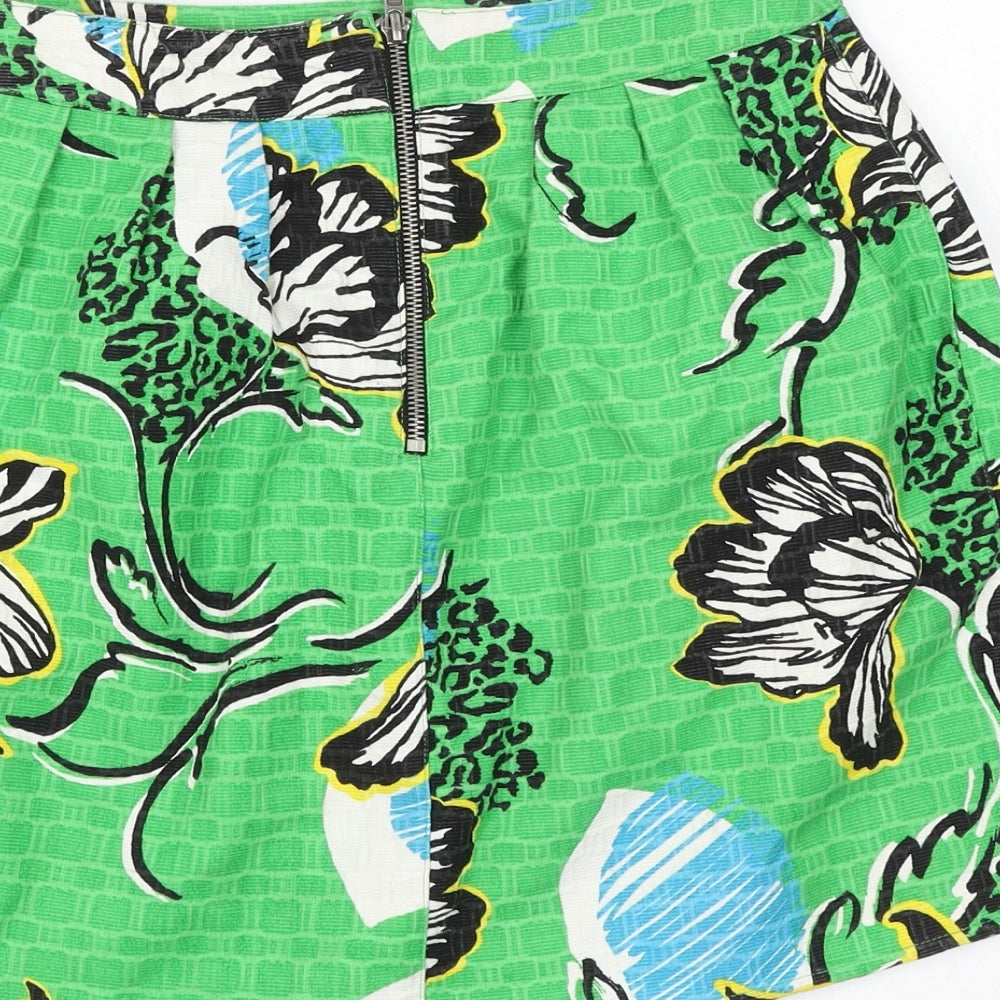 riveris Womens Green Floral Cotton A-Line Skirt Size 8 Zip