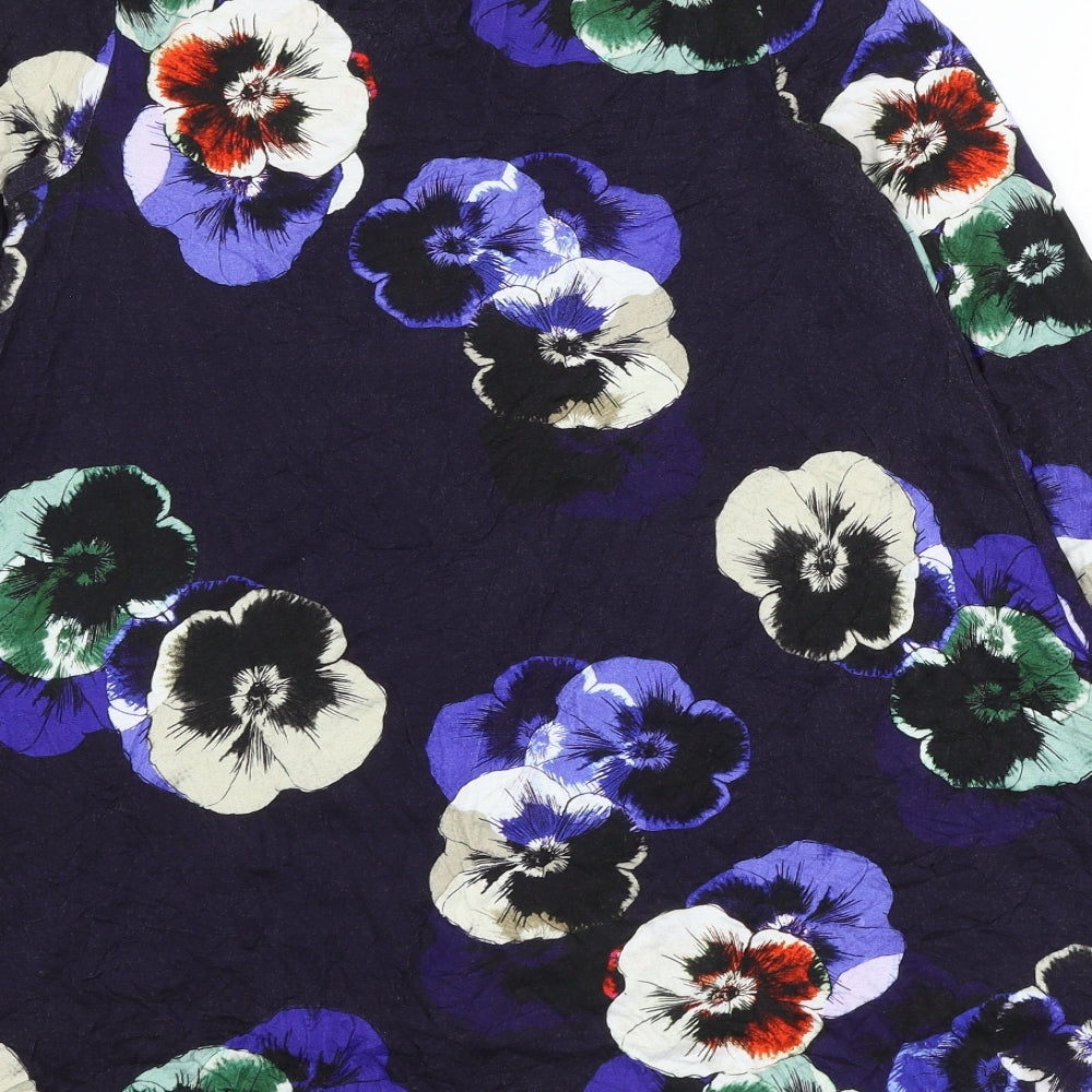 Phase Eight Womens Blue Floral Viscose Basic Blouse Size 10 Round Neck