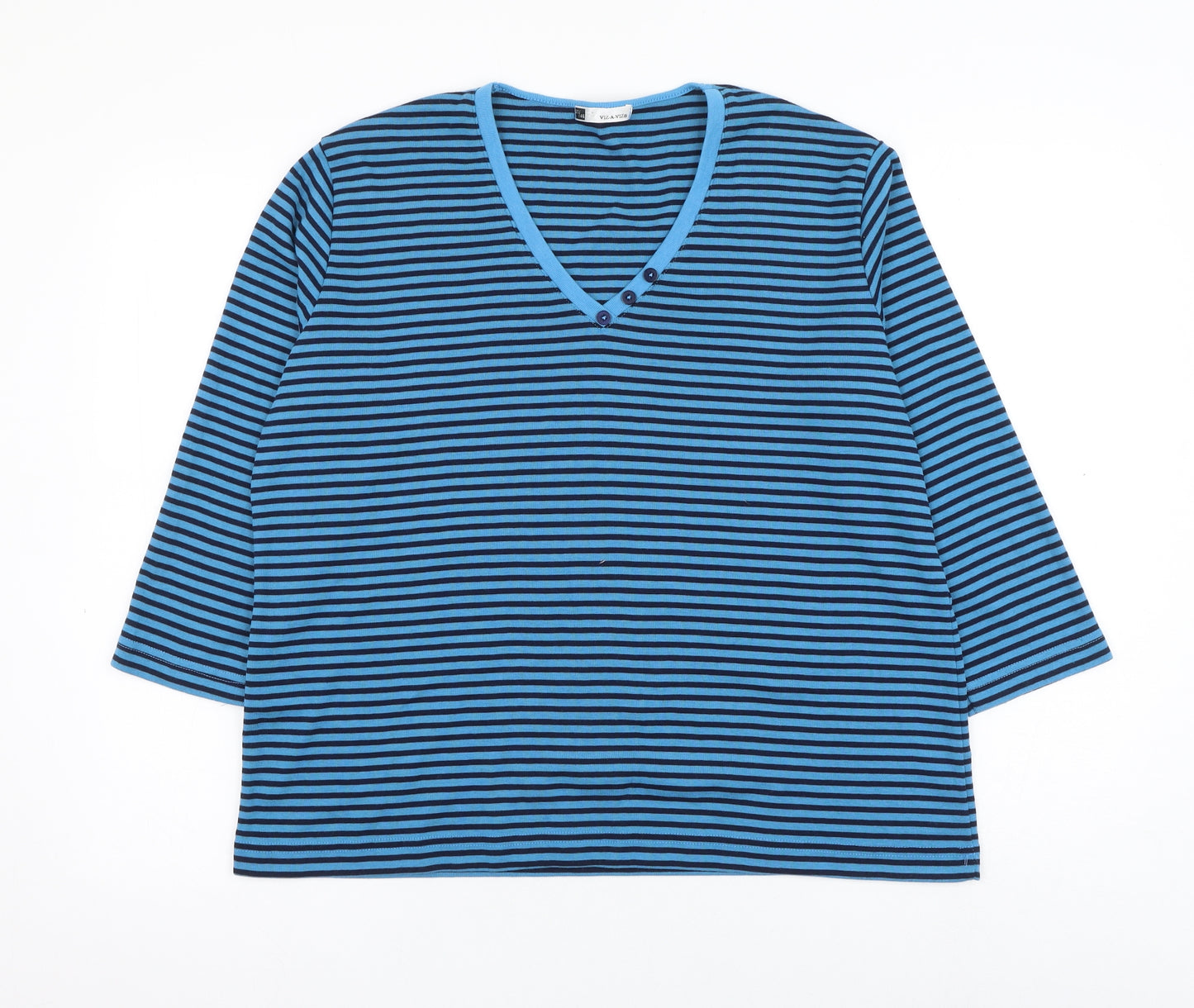 Viz A Viz Womens Blue Striped Polyester Basic Blouse Size 20 V-Neck