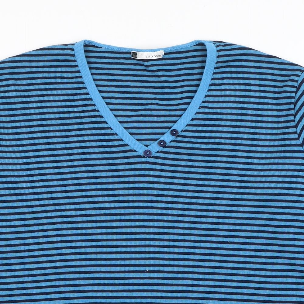 Viz A Viz Womens Blue Striped Polyester Basic Blouse Size 20 V-Neck