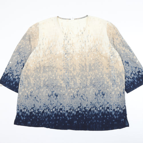 Preworn Womens Multicoloured Geometric Polyester Basic Blouse Size 26 Scoop Neck