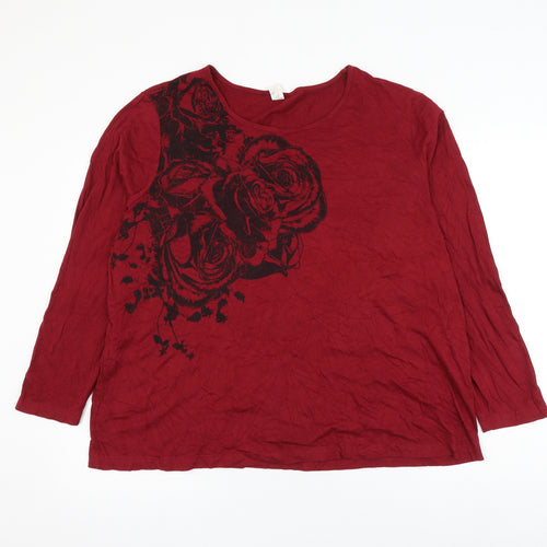 prew Womens Red Floral Cotton Basic Blouse Size 22 Round Neck