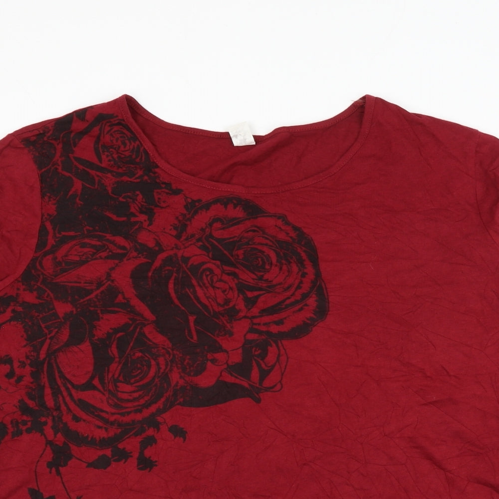 prew Womens Red Floral Cotton Basic Blouse Size 22 Round Neck