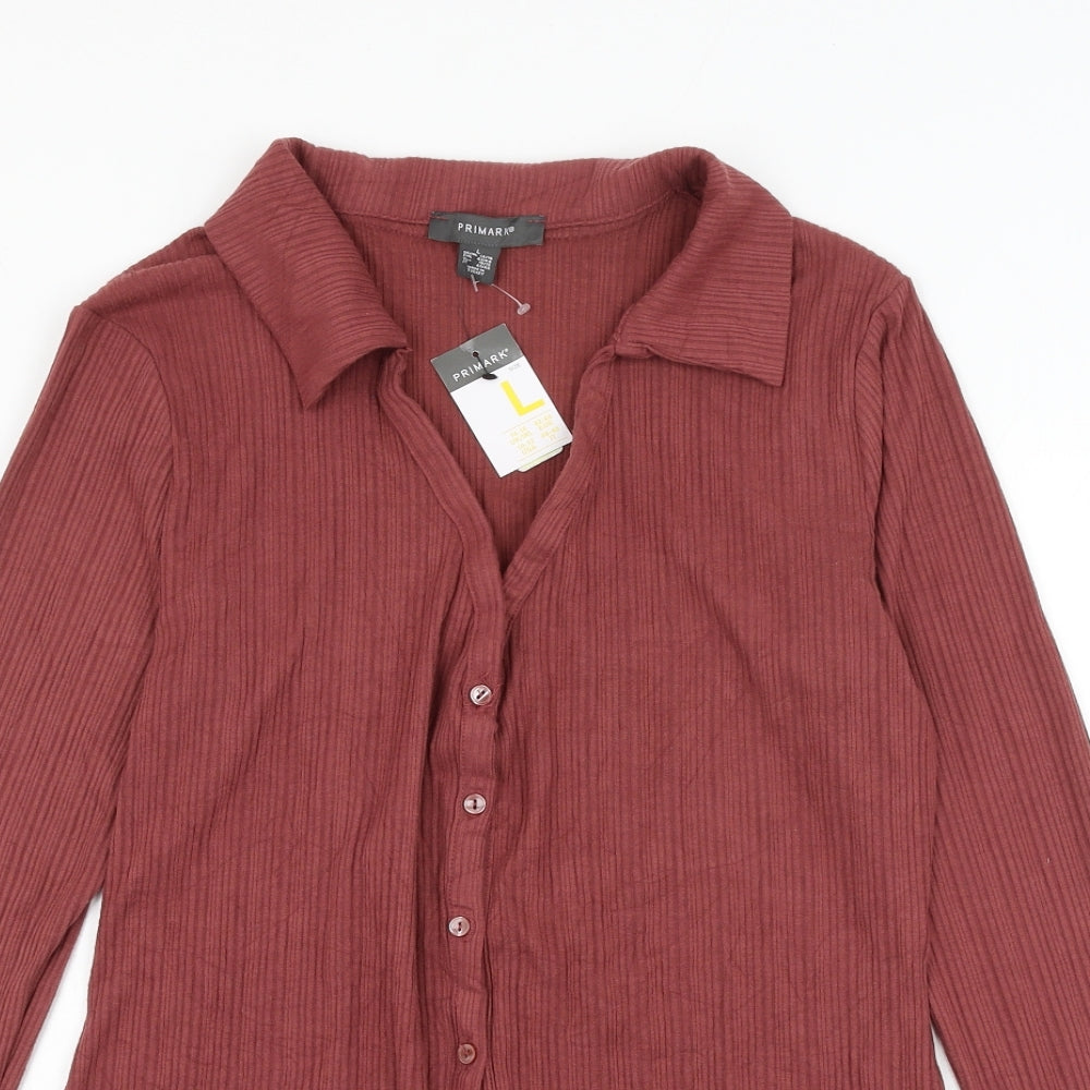 Primark Womens Red Polyester Basic Blouse Size 14 Collared
