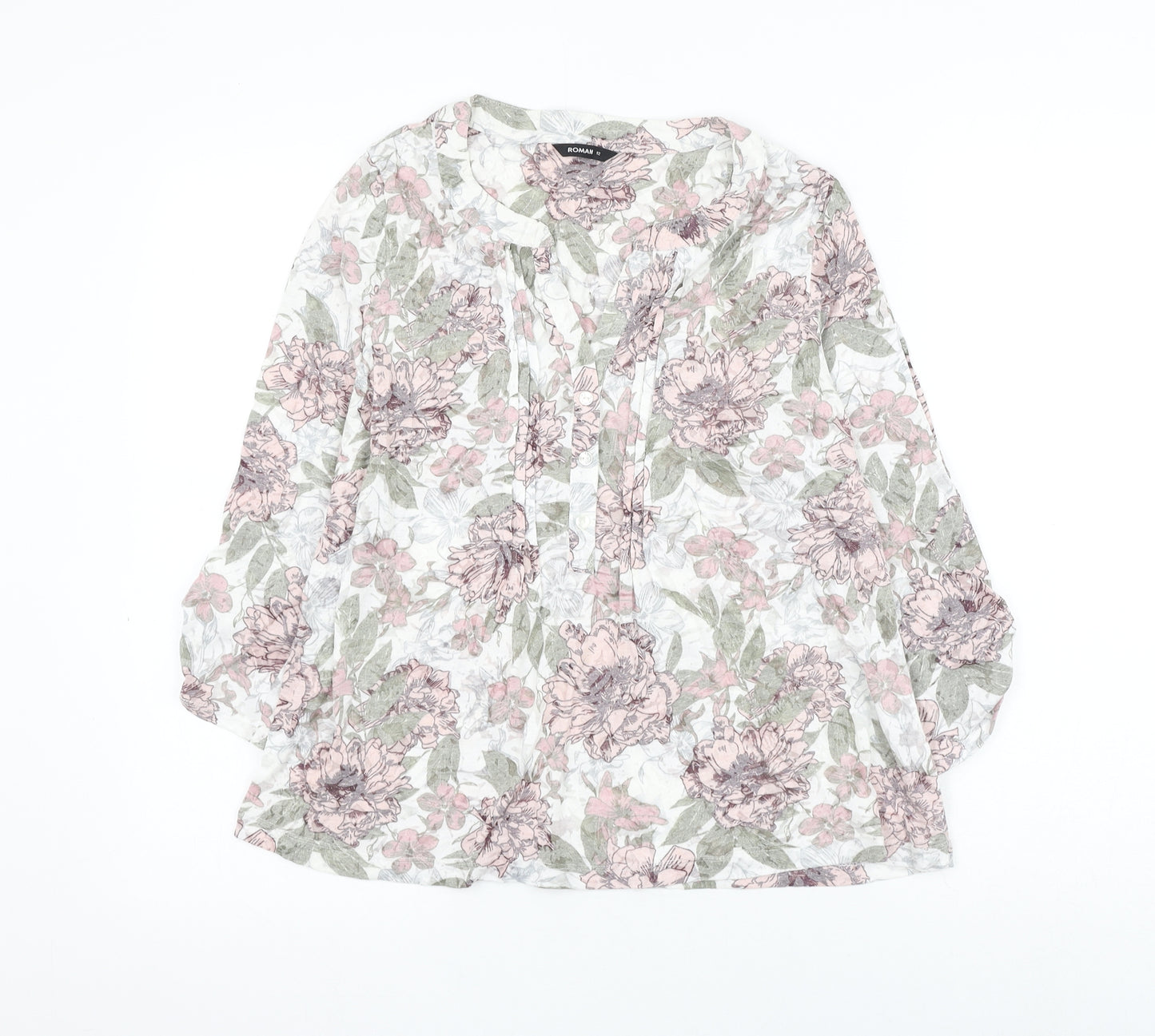 Roman Womens Multicoloured Floral Cotton Basic Blouse Size 12 V-Neck