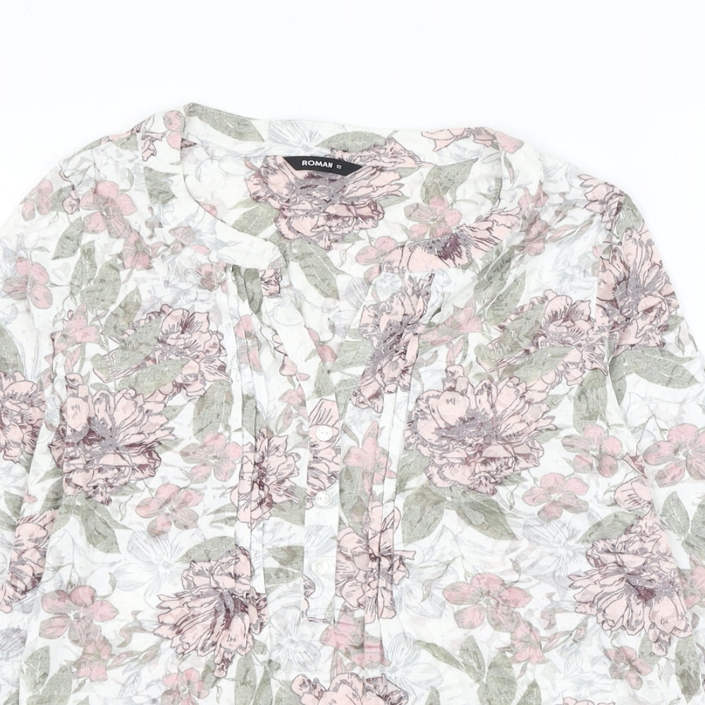 Roman Womens Multicoloured Floral Cotton Basic Blouse Size 12 V-Neck
