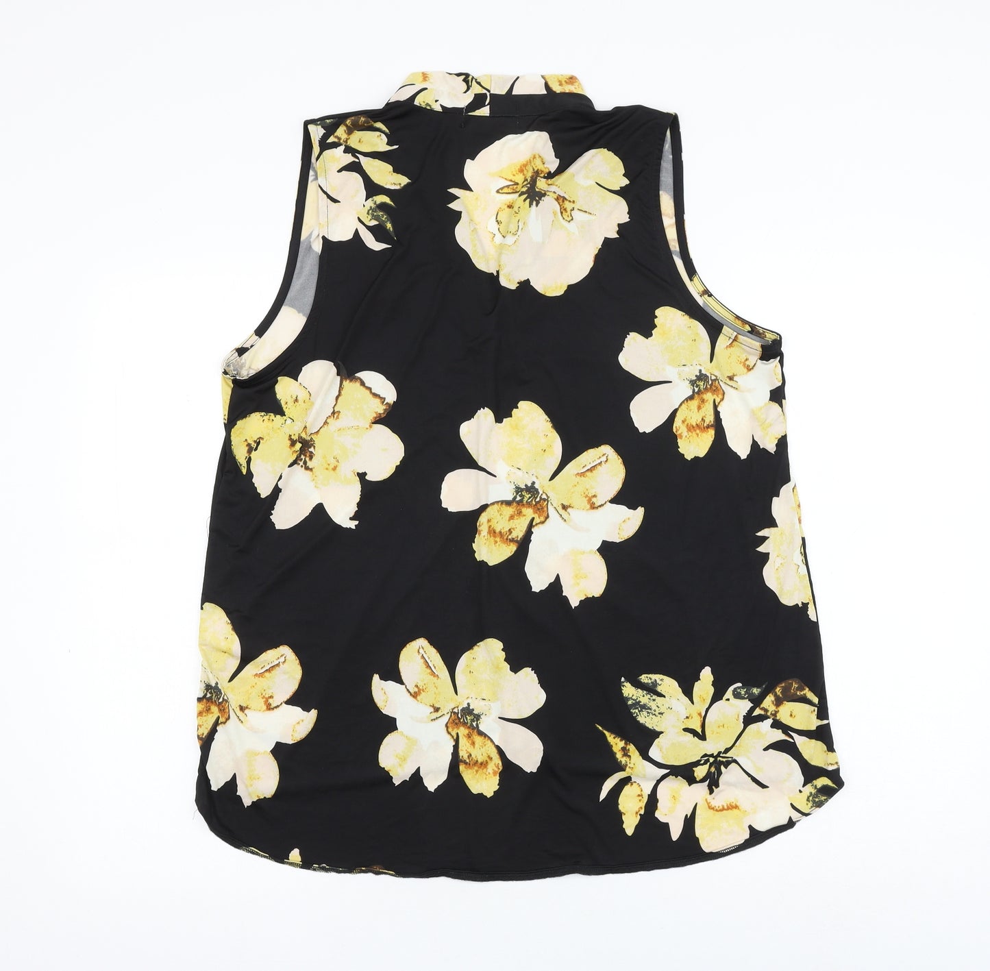 Classic Womens Black Floral Polyester Basic Blouse Size 16 V-Neck