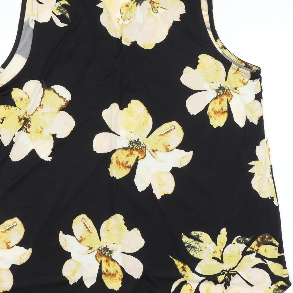 Classic Womens Black Floral Polyester Basic Blouse Size 16 V-Neck