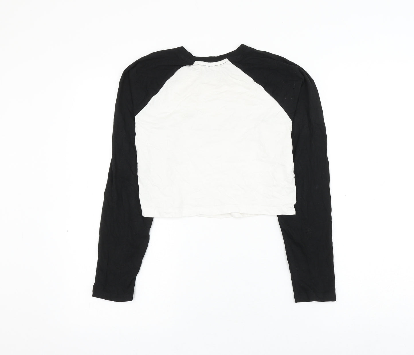 Primark Womens White Colourblock Cotton Cropped T-Shirt Size 6 Round Neck - Los Angeles Heart