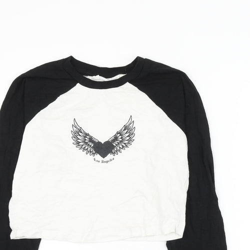 Primark Womens White Colourblock Cotton Cropped T-Shirt Size 6 Round Neck - Los Angeles Heart