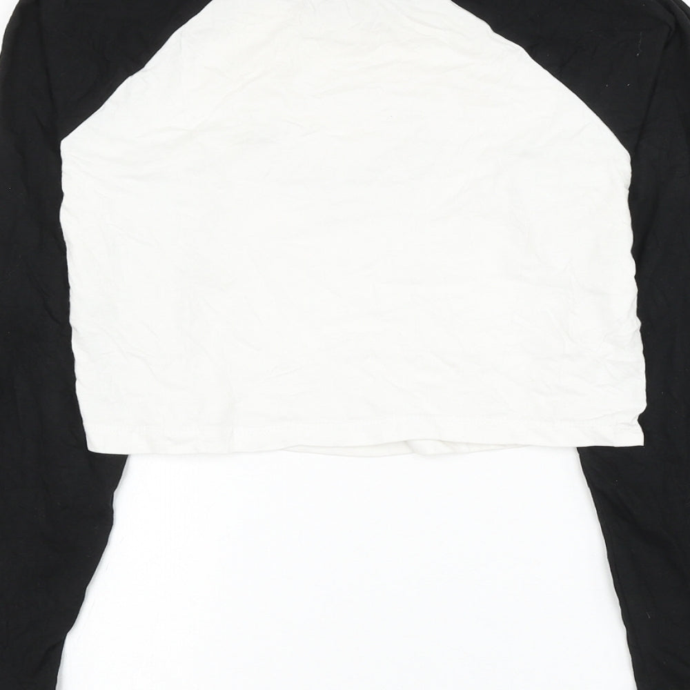 Primark Womens White Colourblock Cotton Cropped T-Shirt Size 6 Round Neck - Los Angeles Heart