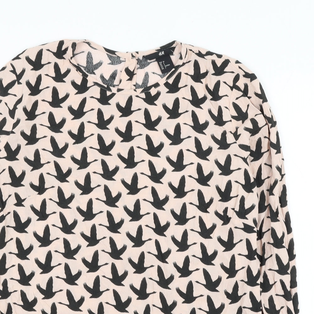 H&M Womens Pink Geometric Viscose Basic Blouse Size 6 Round Neck - Bird